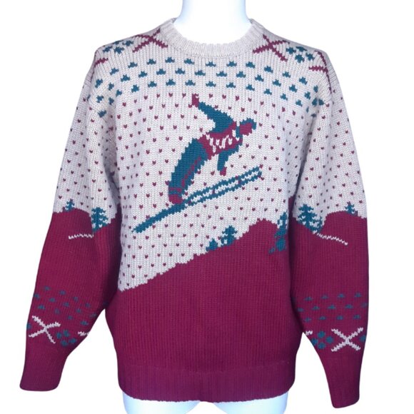 Polo Ralph Lauren SZ XL Vintage Wool Alpine Heavy Red & Beige Outdoor Sweater - Picture 1 of 16